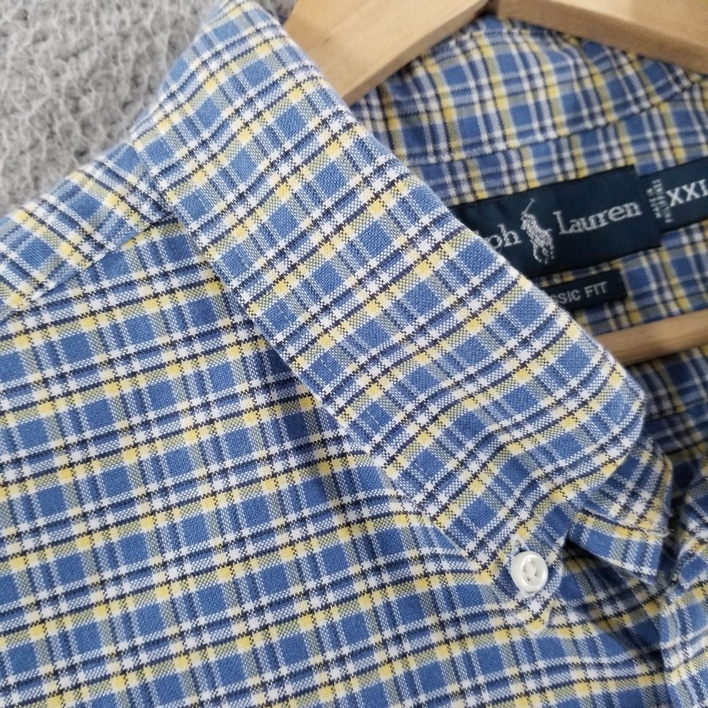 Ralph Lauren Shirt Mens XXL Blue Yellow Plaid Classic Fit Button Down Oxford